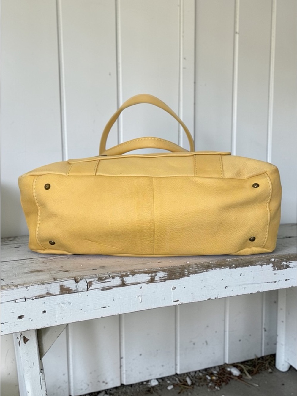 American Leather Co. Lemon Yellow Leather Hobo Shoulder Bag - Picture 7 of 7